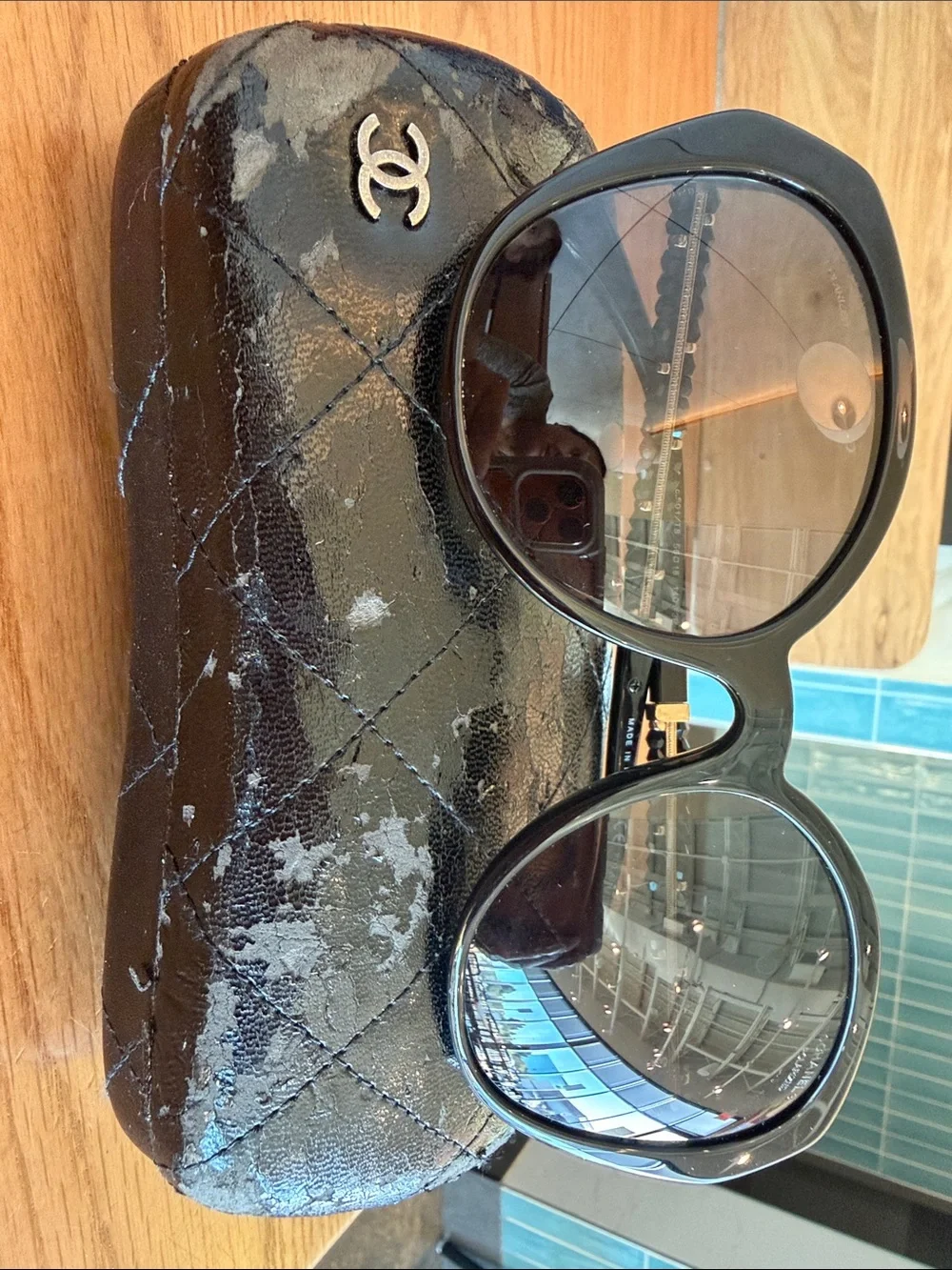 CHANEL Black Oversized Butterfly Sunglasses with Brown Lenses